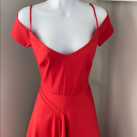 Bagley Mishka red asymmetrical gown off shoulder - Picture 10 of 14